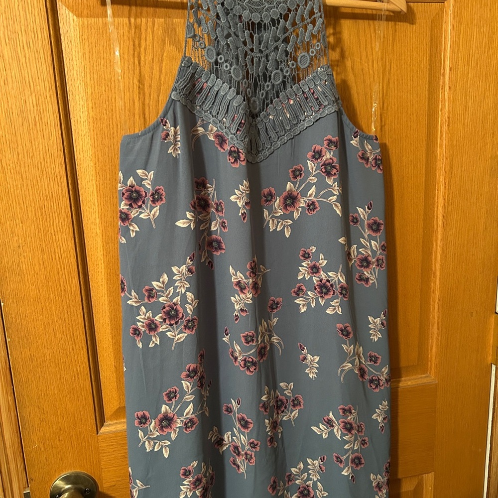 Light blue flowered halter dress